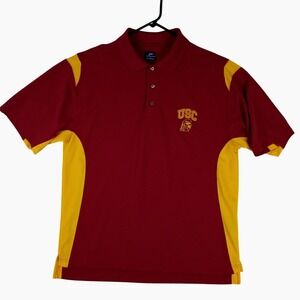 Pro Player USC Polo Shirt Men Large Red Gold Excellent Short Sleeve Mesh NCAA